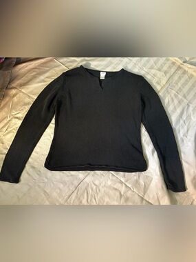 J.Jill Black Silk Blend Sweater Size S Wide Neck Long Sleeve